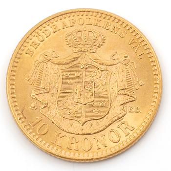 Gold coin, Sweden, Oscar II, 10 kronor, 1901.