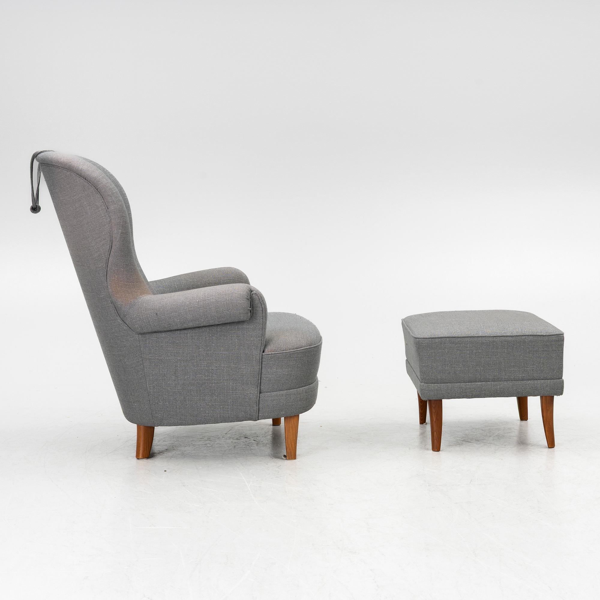 Carl Malmsten, armchair with footstool, "The Giant Toad", O. H. Sjögren, Tranås, 2014.