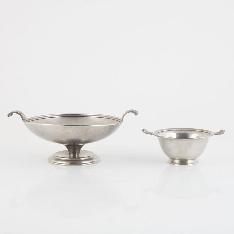 Firma Svenskt Tenn, a set of two pewter bowls models "7" and "598", Stockholm 1928-1935.