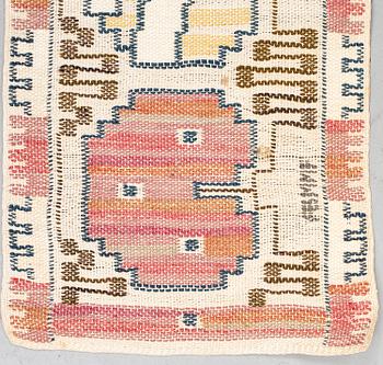 Märta Måås-Fjetterström, a textile, "Grodblad röd", flat weave, ca 27,5 x 88,5 cm, signed AB MMF.