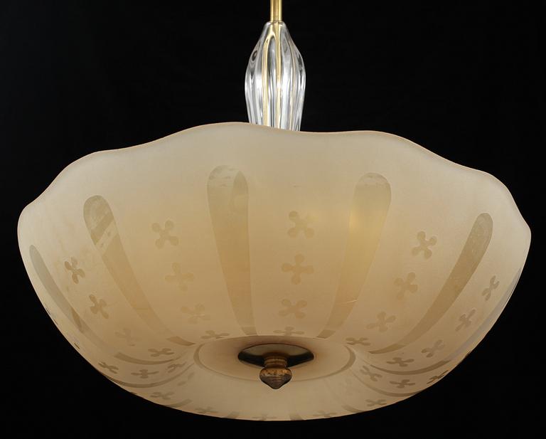 TAKLAMPA, glas, Orrefors, 1930/40-tal.