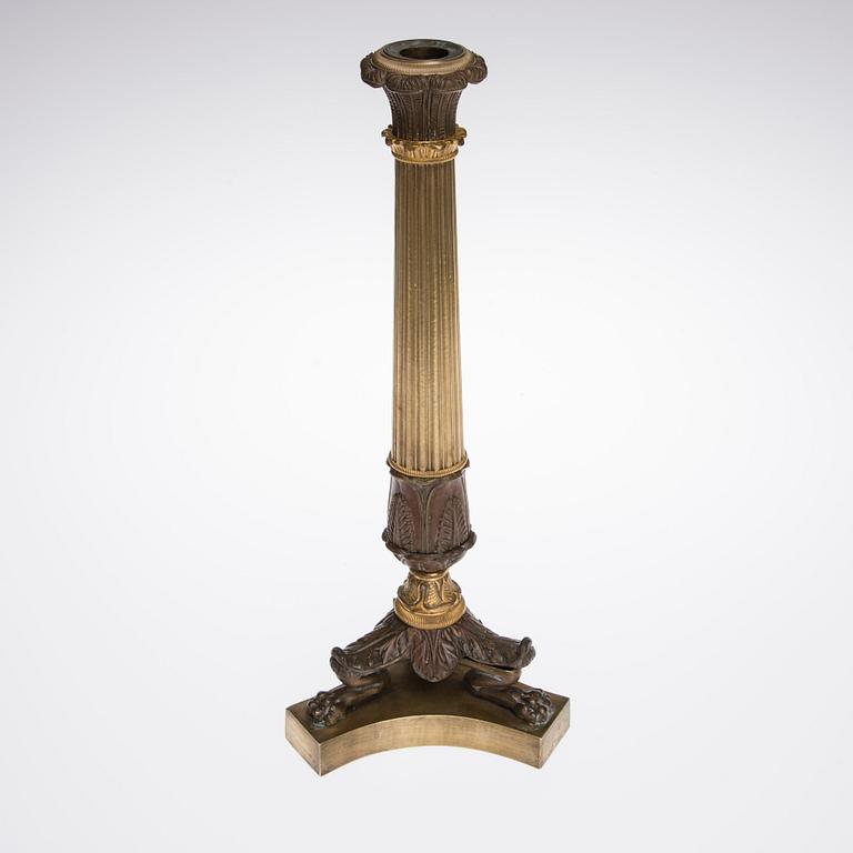 LJUSSTAKE / LAMPFOT, mässing, senempire, 1800-talets mitt.