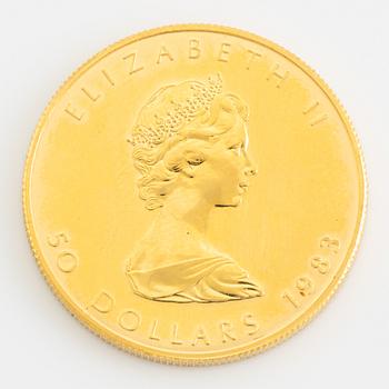 Guldmynt, 24 k, 50 dollar, Elizabeth II, Canada, 1983.