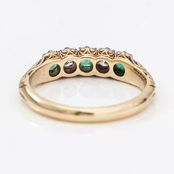 Sormus, 14K kultaa, timantteja n. 0.20 ct yht ja smaragdeja.