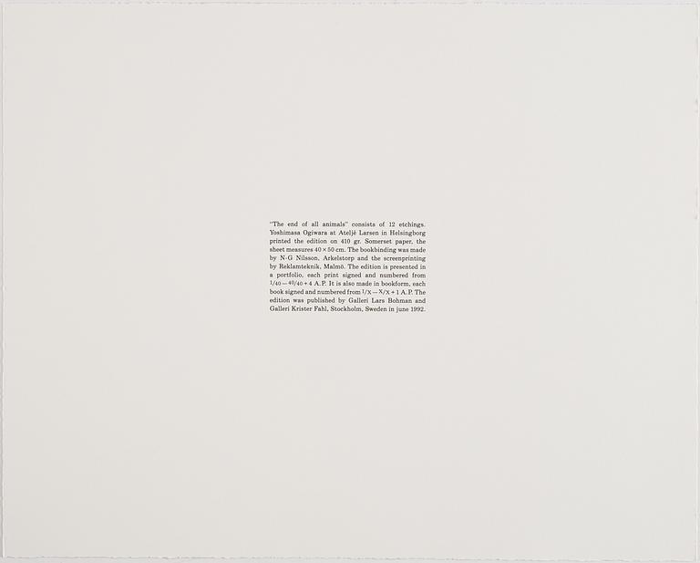 Ernst Billgren, "The end of all animals", portfolio bestående av 12 etsningar, signerad och numrerad 3/40.