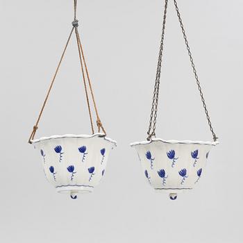 Wilhelm Kåge, two earthenware hanging flowerpots, Gustavsberg, Sweden, 1920's.