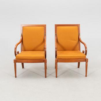Armchairs a pair and a side table Grange France circa 2000.