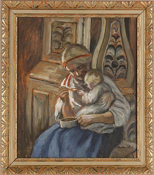 ANDERS HOL, olja på pannå. Signerad.