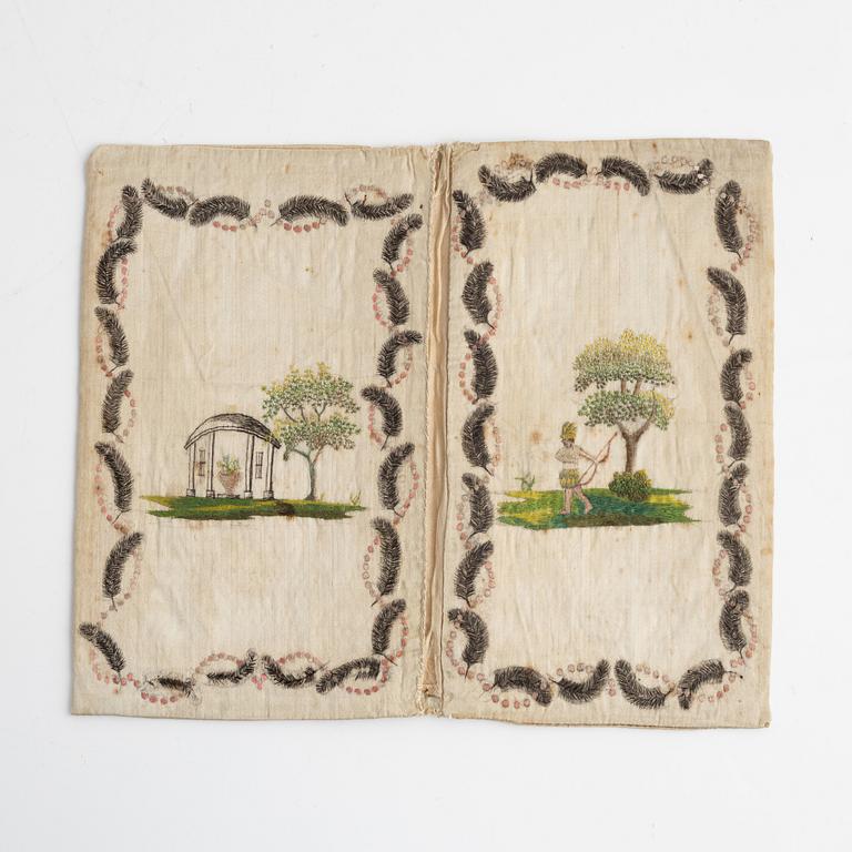 Two swedish 18 century silk wallets.ca 20,5 x 11,5 & 17,5 x 12,5 cm.