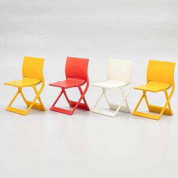 Jens Ring Bursche, folding chairs, 4 pcs, "Fun Waves", for Figurae di Jd., Italy, 21st century.