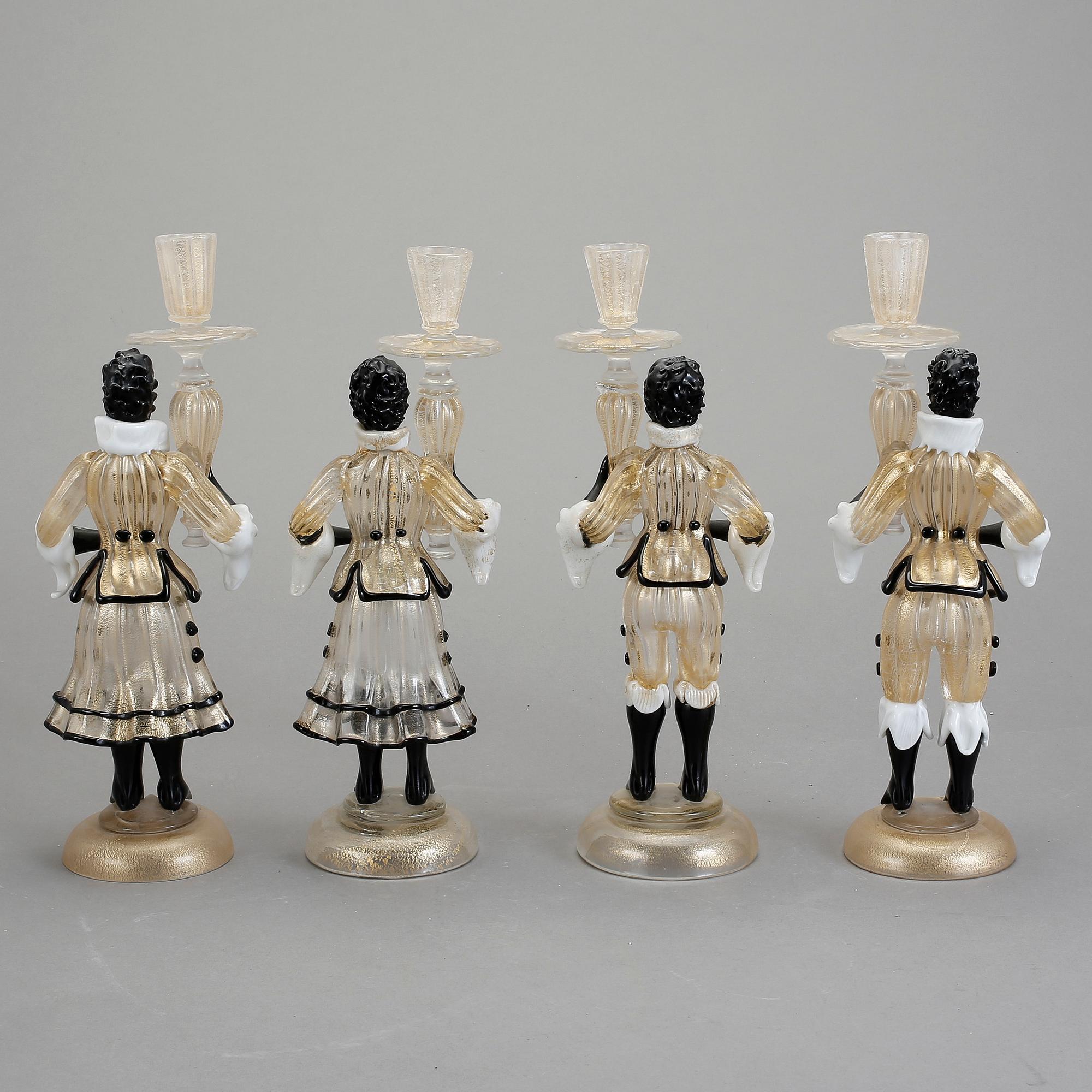 LJUSSTAKAR, 2 par, glas, Italien, 1900-talets mitt.