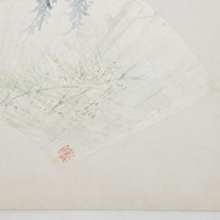 Oidentifierad konstnär, s.k. "Solfjädersmålning", Bladverk, Kina, 1900-tal.