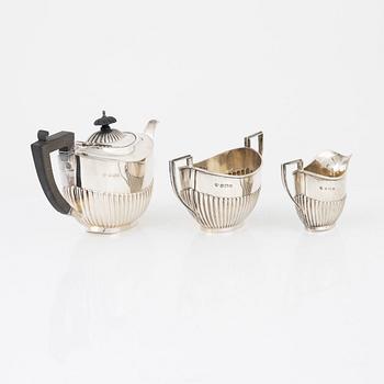 A three piece silver tea service, Birmingham, England, 1909.