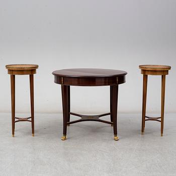 A table and a pair of tables, late gustavian style, early 20th century.