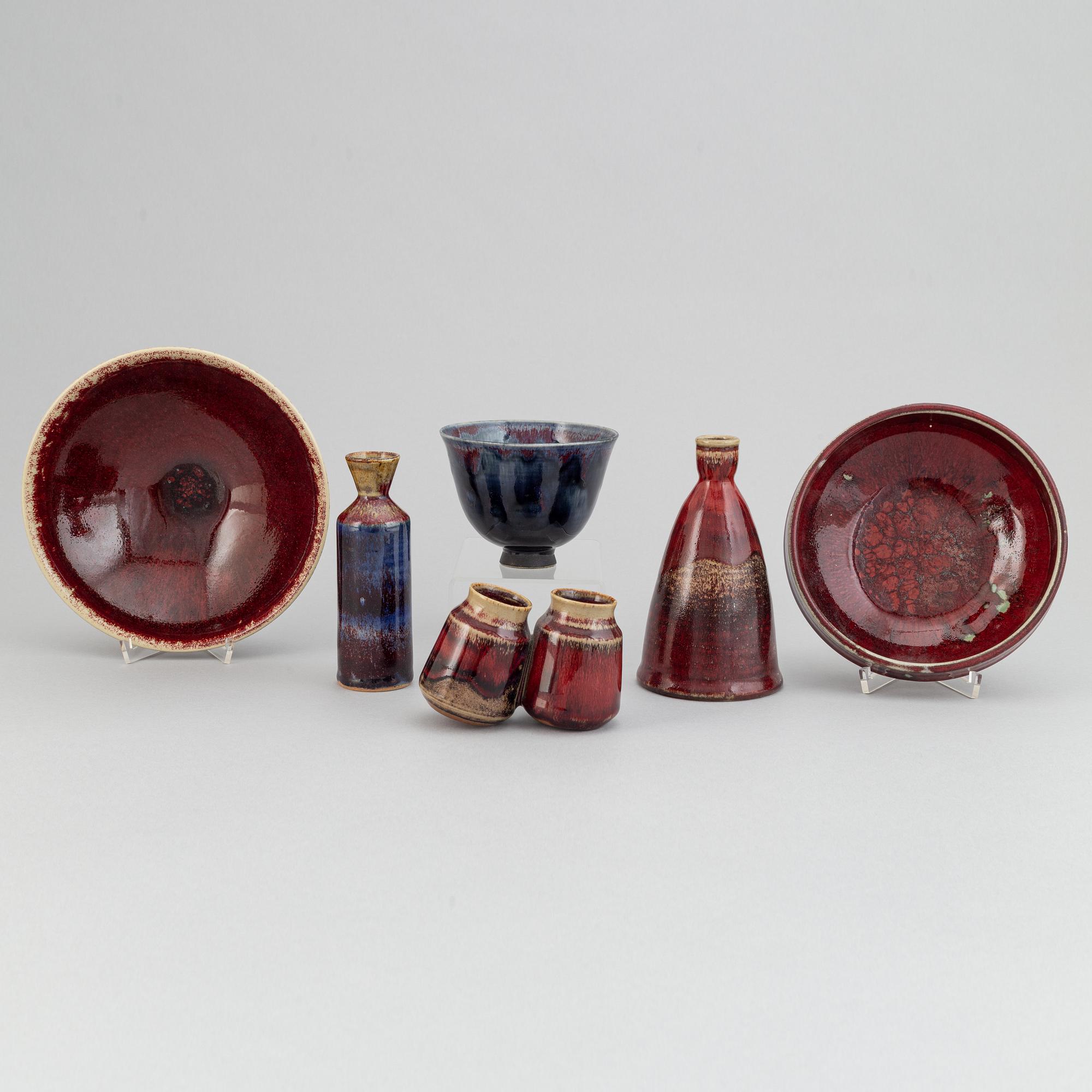 Henning Nilsson, Sven Hofverberg, Höganäs and others, 3 vases and 3 bowls, Sweden, second half of 20th century,
