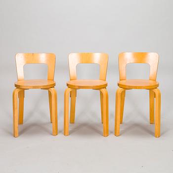 Alvar Aalto, stolar, 3 st, modell 66, Artek 1980-tal.