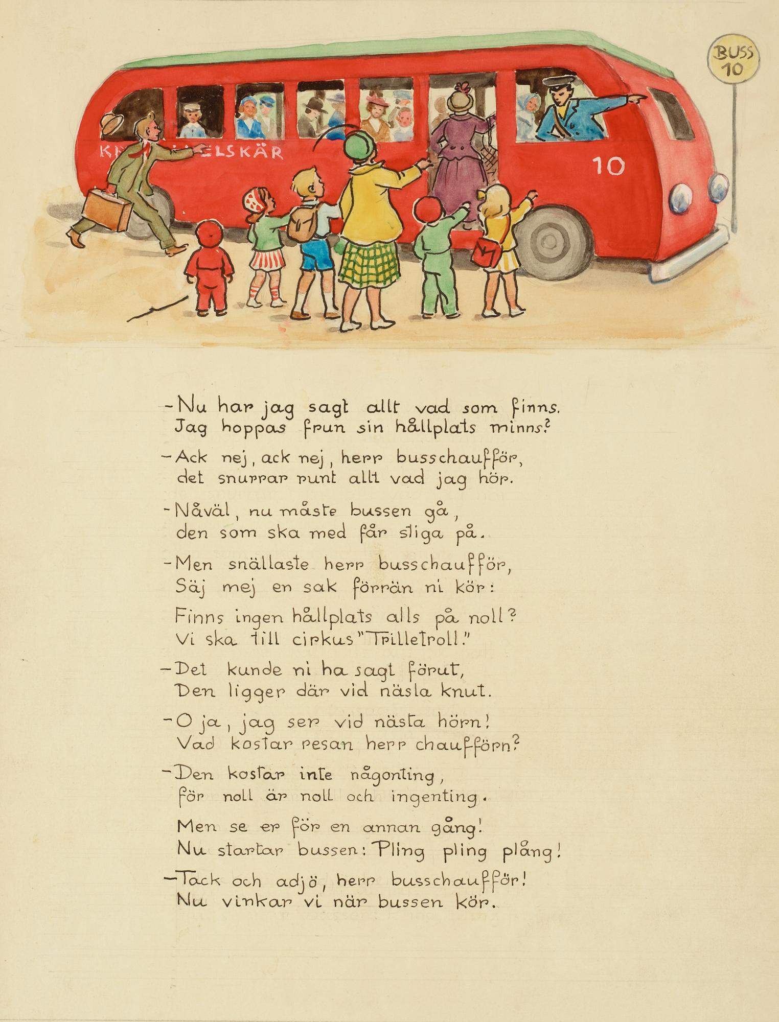 Elsa Beskow, The red bus and the green car. Illustrated children's story by Elsa Beskow.