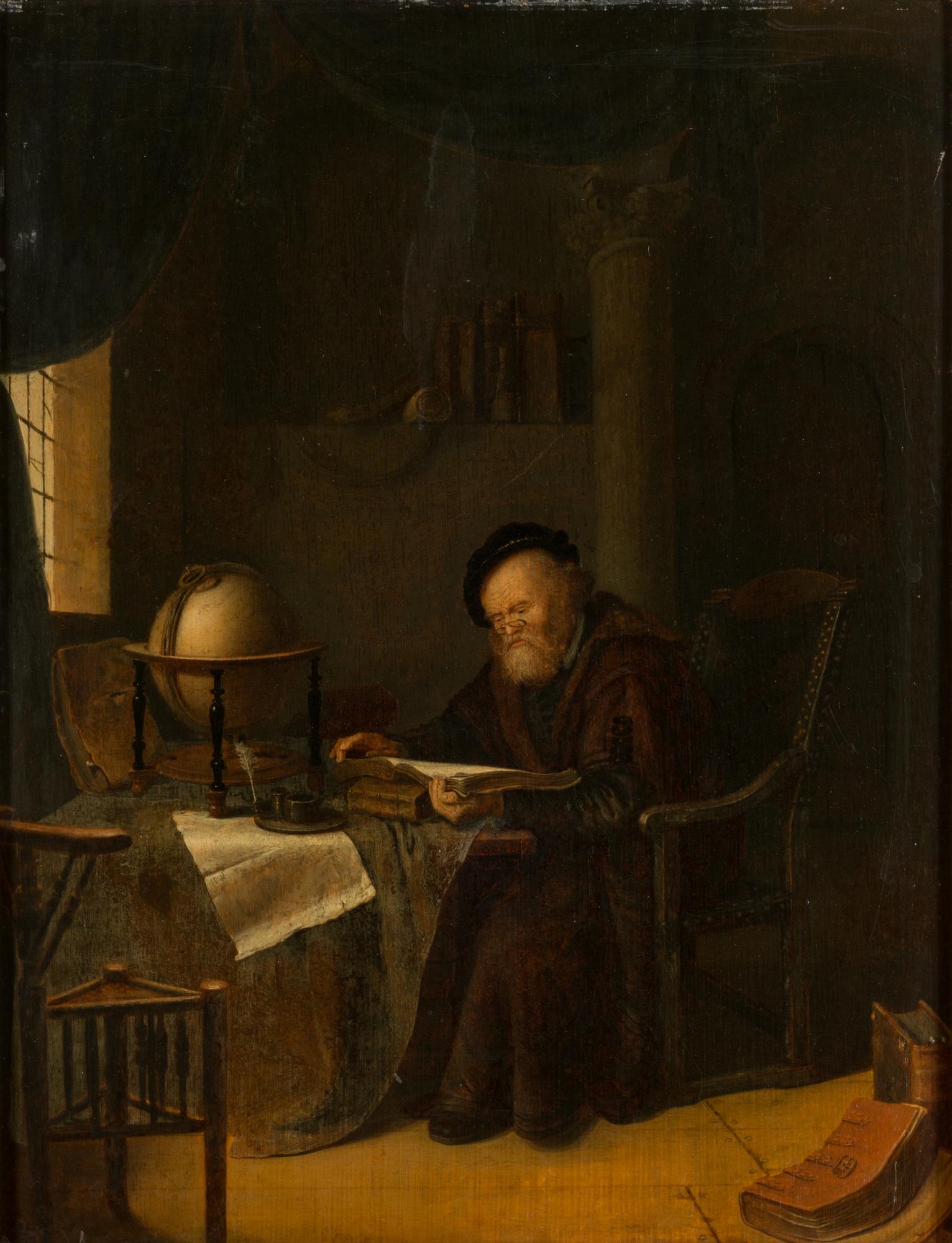 Gerrit Dou, hänen piirinsä, Lukeva mies maapallon ääressä.