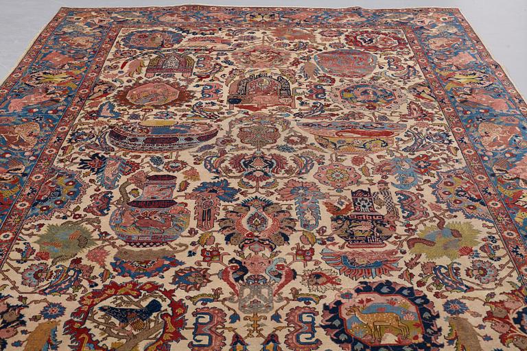 A CARPET, a semi-antique Tabriz figural, ca 363-366 x 252-258 cm.