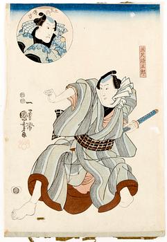 JAPANSKA TRÄSNITT, 2st, Miyagawa Shuntei och Utagawa Ichiyuasai Kuniyoshi, träsnitt, 1800-tal.
