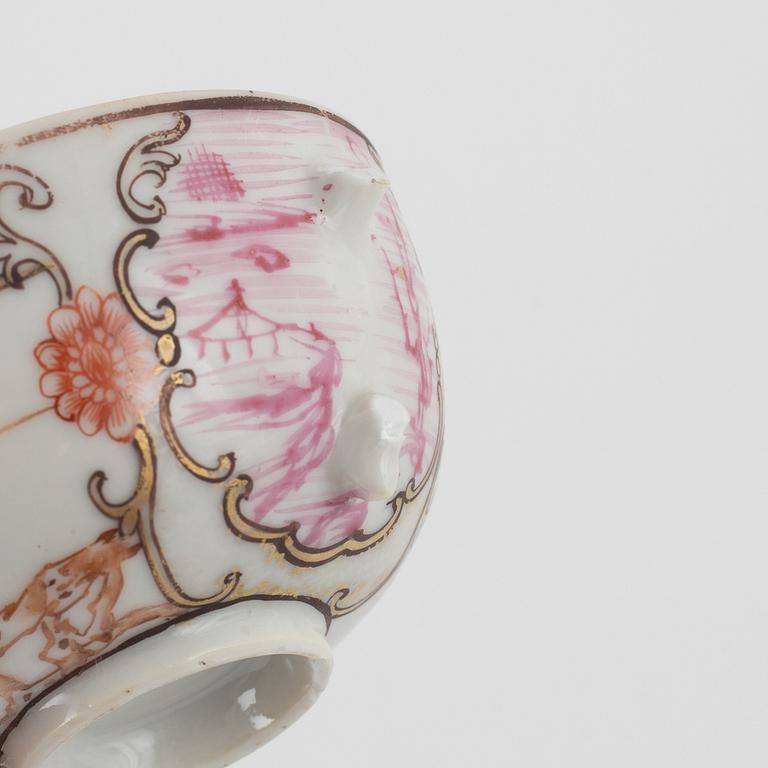 A set of five famille rose cups and four dishes, Qing dynasty, 18th Century.