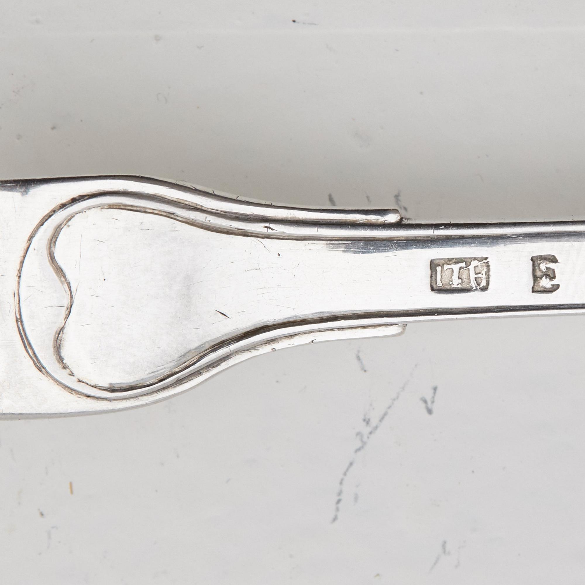Isak Trybom, dessertgafflar, 6 st, silver, Stockholm 1763. Rokoko.