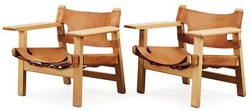 48. A pair of Børge Mogensen 'The Spanish Chair' in oak and leather by Fredericia Stolefabrik,