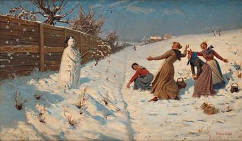 419. Hans Dahl, Throwing snowballs.