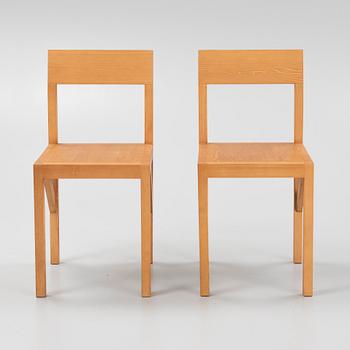 A pair of signed stained pine 'Bracket Chairs' by Frederik Gustav for Frama, Copenhagen 2023.