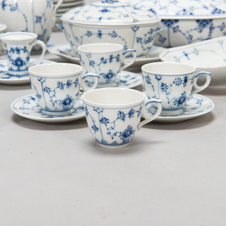 A 73-piece 'Blue Fluted Plain' porcelain tableware set, Copenhagen, Denmark, mostly 1940s-60s.