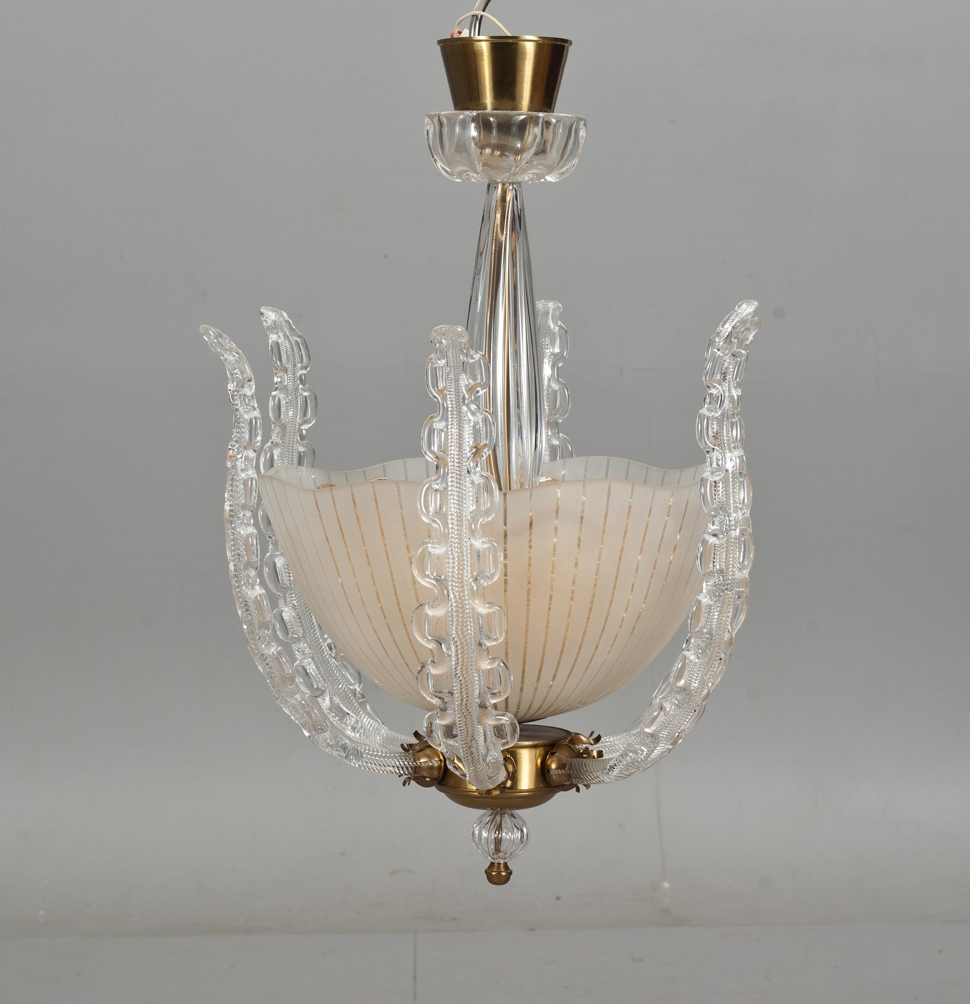 TAKLAMPA, Orrefors, glas, sannolikt Carl Fagerlund, 1900-talets mitt. H ca 70 cm.