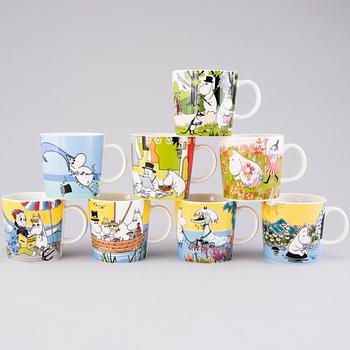 MOOMIN-MUGS, 8 pcs, porcelain, 'Summer season mugs', Moomin Characters, Arabia 2007-2018.