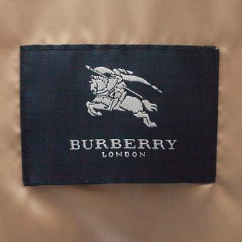 BURBERRY, a black leather overcoat.