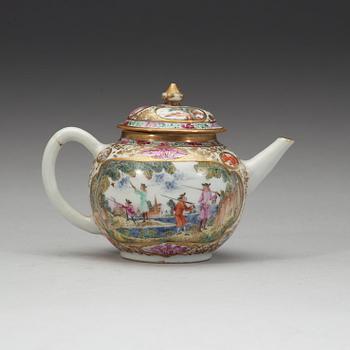 A famille rose 'European Subect' tea pot with cover, Qing dynasty, Qianlong (1736-95).
