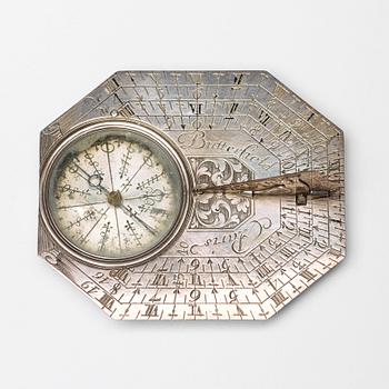 A travel sundial, Butterfield, Paris, 18th century,