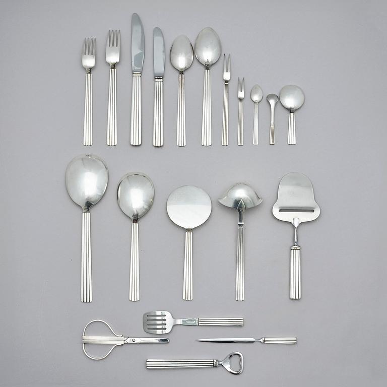 Georg Jensen, a set of 91 pcs of 'Bernadotte' sterling and stainless steel flatware, Copenhagen after 1945.
