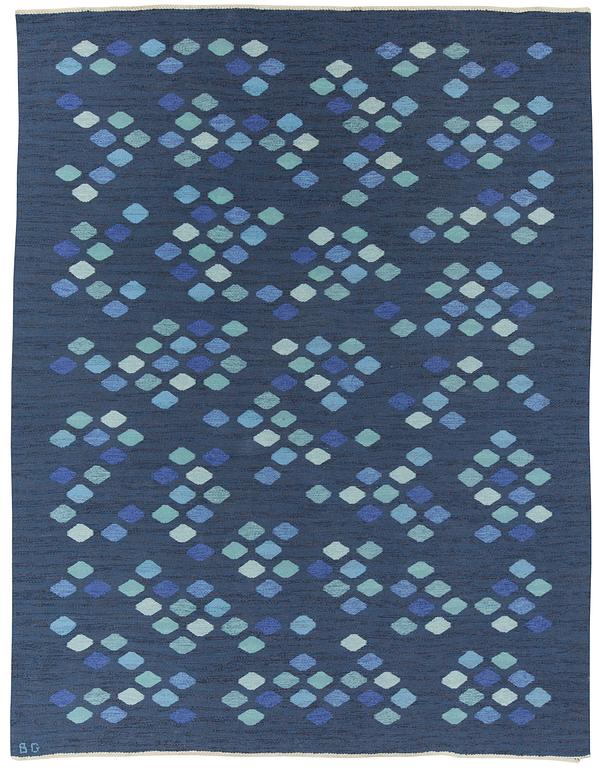 BRITA GRAHN possibly, a carpet, flat weave, 265,5 x 205,5 cm, signed BG.