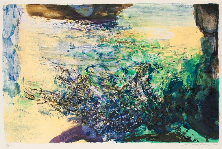 Zao Wou-ki, Utan titel. Färglitografi, 1977, signerad med blyerts 75/100.