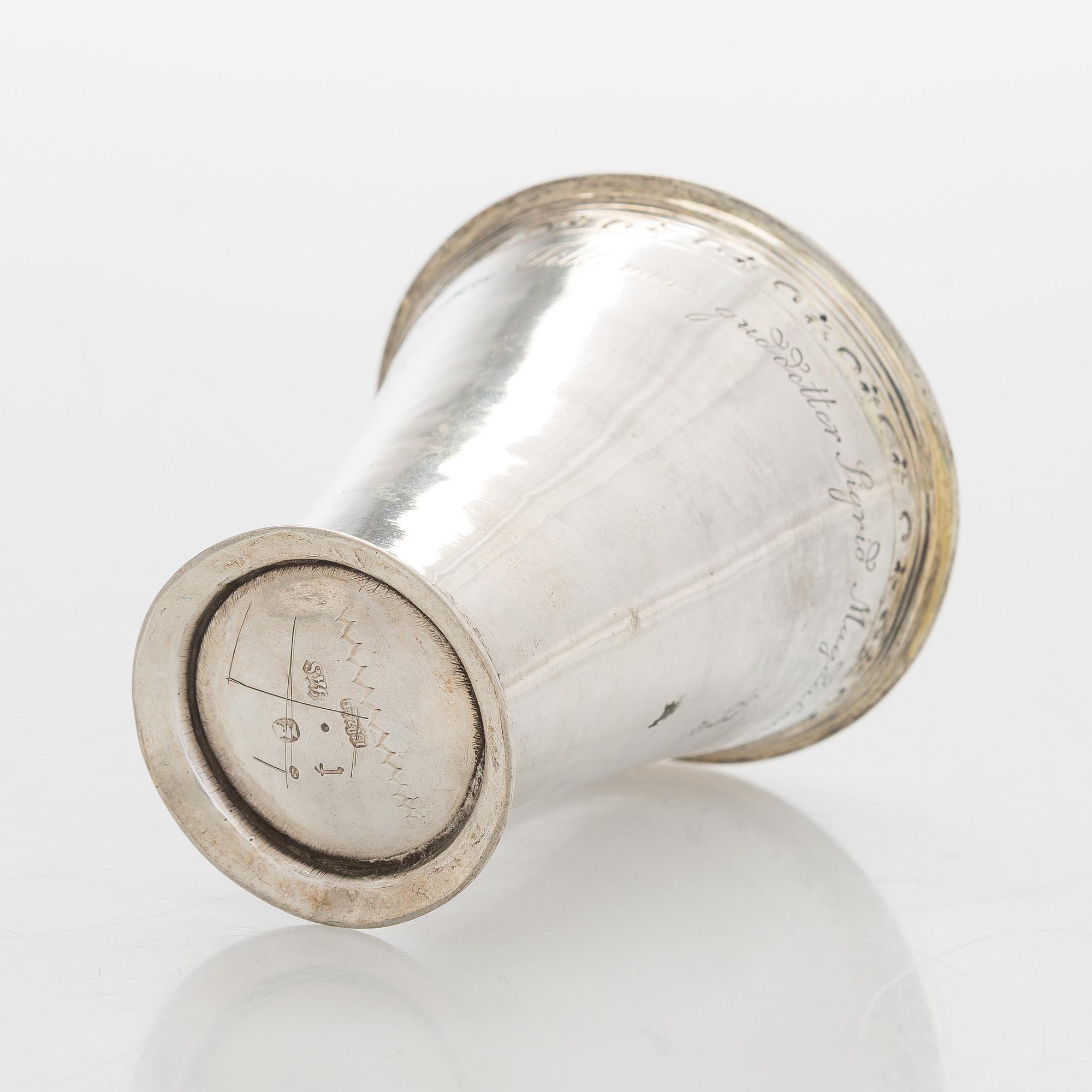 A mid-18th-century silver beaker, maker's mark of Johan Andersson Starin, Stockholm 1746.
