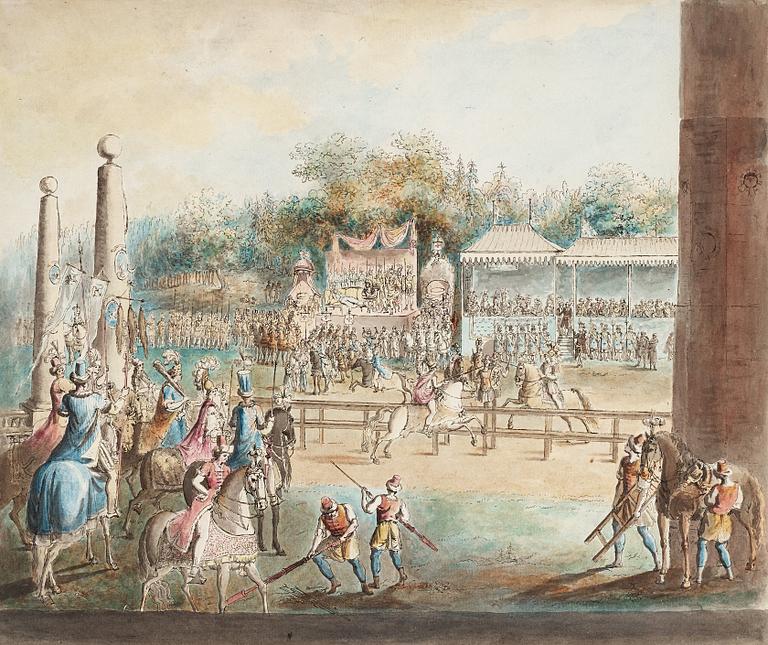 Martin Rudolf Heland Tillskriven, ”Inträngandet i den förtrollade skogen” , Karusell på Drottningholm 1785.