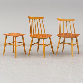 STOLAR, 3+2 samt PALL, Edsbyverken, varav tre märkta Fanett, Edsbyverken, 1950-tal.