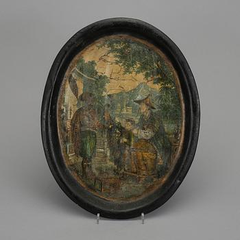 BRICKA, bemålad plåt. 1800-talets andra hälft.