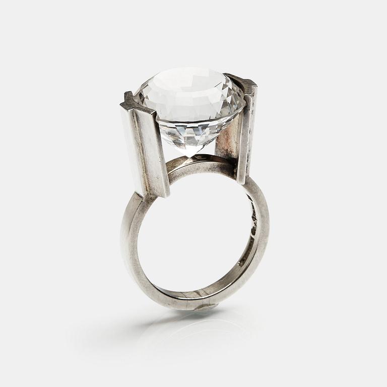 Wiwen Nilsson, a sterling silver ring with facet cut rock crystal, Lund, Sweden 1966.