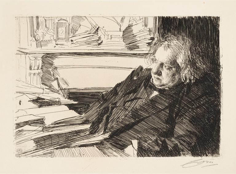 Anders Zorn, etsning, 1892, signerad med blyerts.