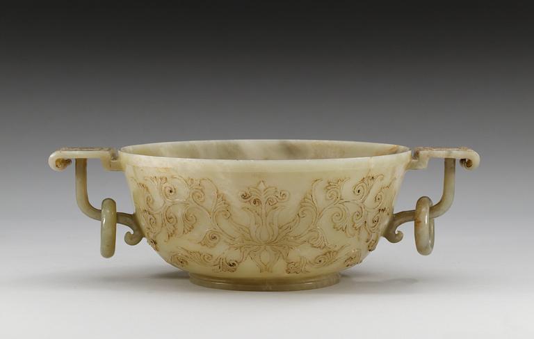 A ceremonial jade cup, late Qing dynasty (1644-1912), with seal mark.