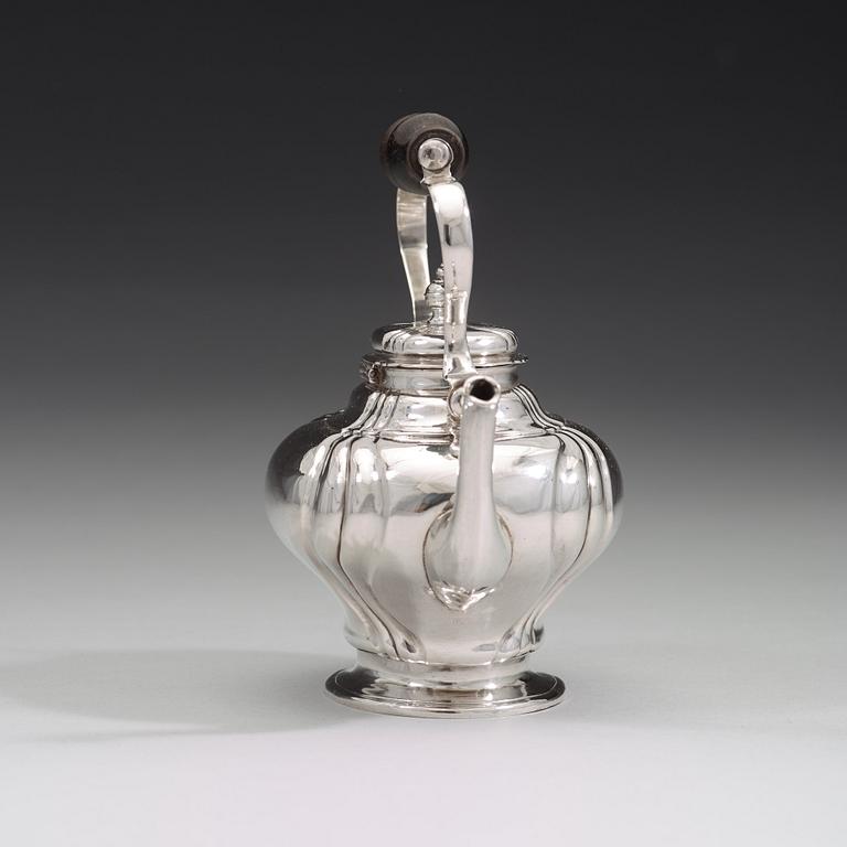 A Swedish mid 18th century  silver tea-pot, mark of Petter Lund, Stockholm 1750.