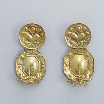 VÄGGPLÅTAR, ett par, mässing, barock, 1700-tal.