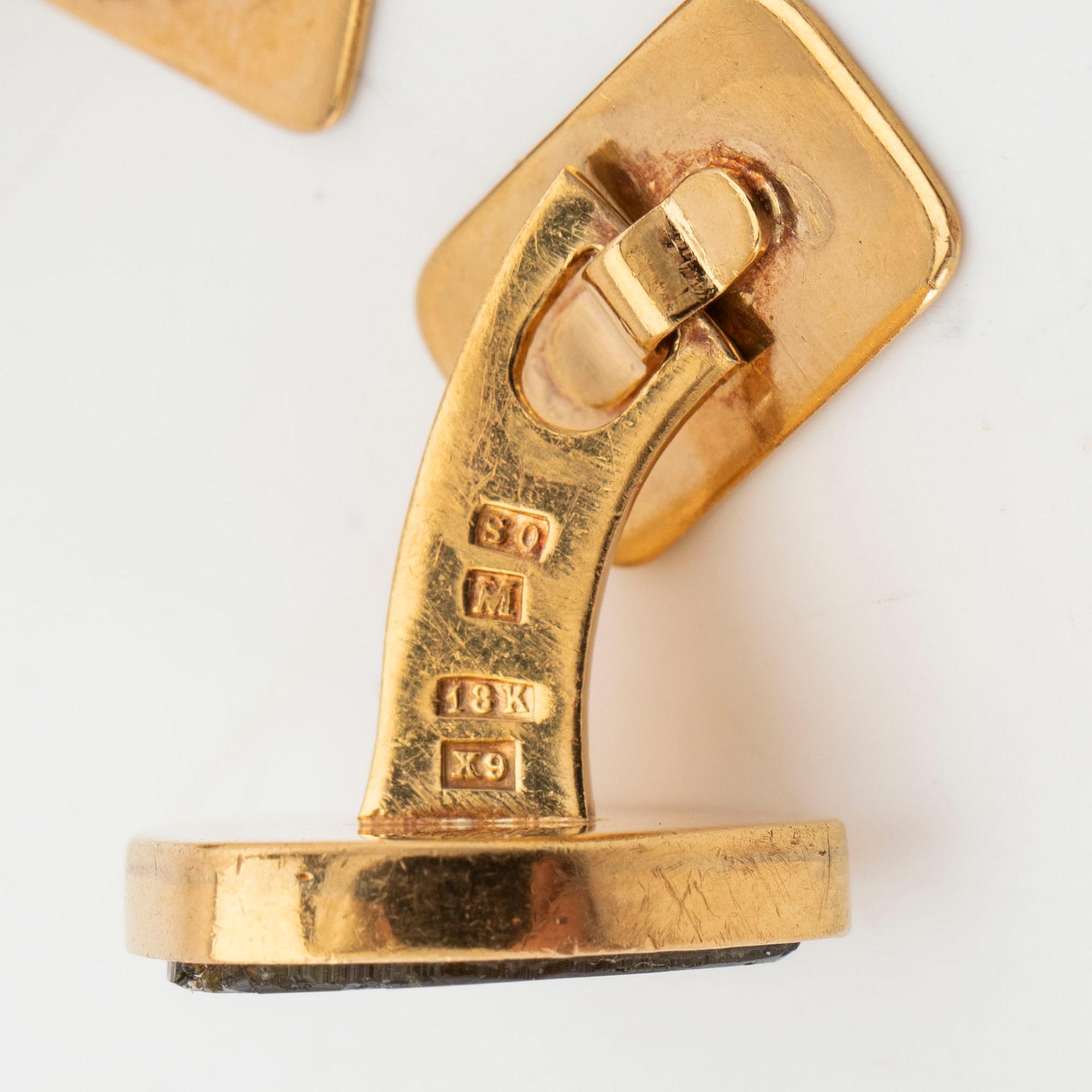 Cufflinks, a pair, 18K gold with tourmalines.