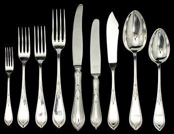 BESTICKUPPSÄTTNING, 66 delar, silver, delvis K Andersson, Stockholm, 1900-tal. Vikt ca 3 650 g.