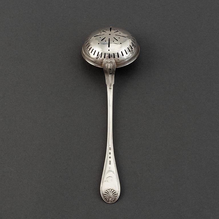 A Swedish 19th century silver caster-spoon, mark of AJ Björkman, Stockholm 1830.